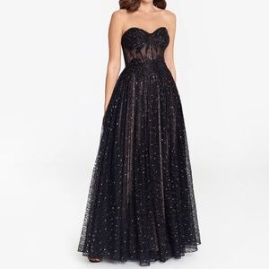 betsy and adam black tulle dress Betsy & Adam Women's Black Tulle Tiered Ruffled Square Neck Dress Size 8